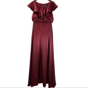Adrianna Papell Maroon Hammered Satin Evening Gown